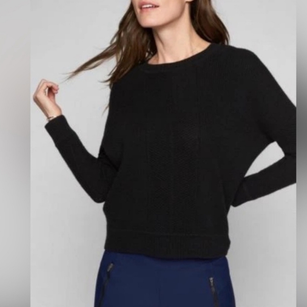 Athleta Wool Cashmere Habitat Sweater Ribbed Knit Women's L Black Athletic